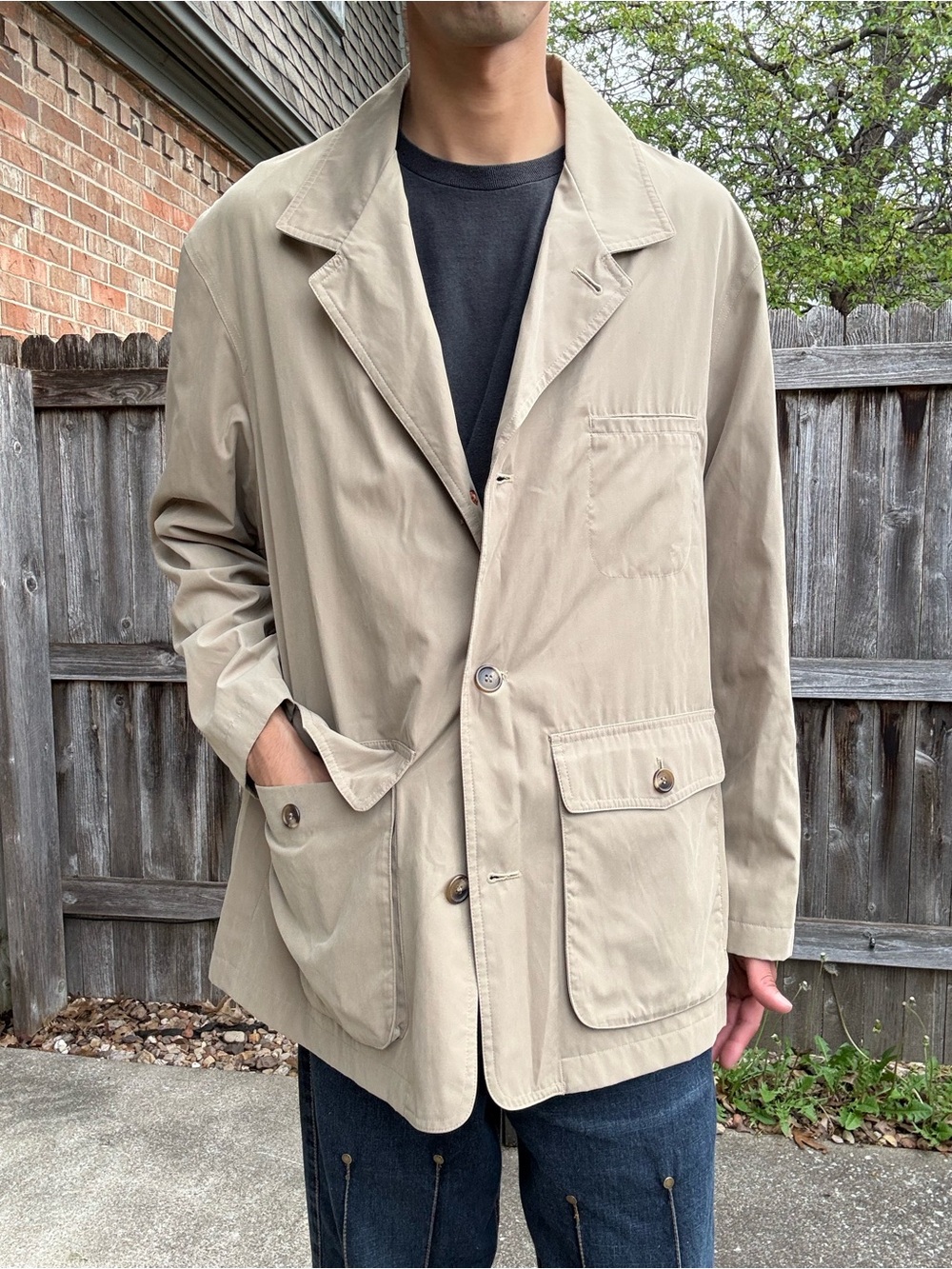 Vtg TravelSmith Khaki Safari Field Waxed
Lightweight Jacket